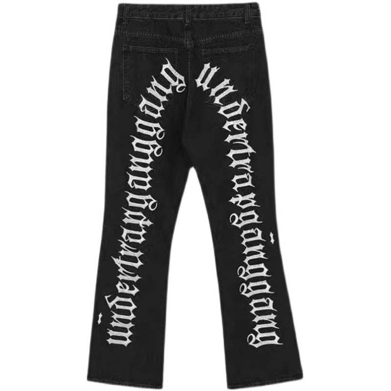 Men's hip-hop ripped jeans with letters embroidered