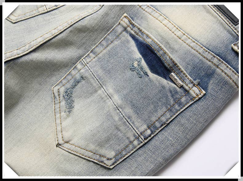 Embroidered ripped jeans men's slim fit skinny jeans