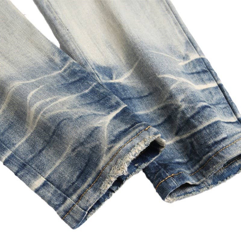 Embroidered ripped jeans men's slim fit skinny jeans